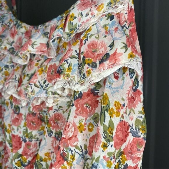 FUN & Flirt floral sheer summer ruffle tank Sz M - Picture 5 of 6